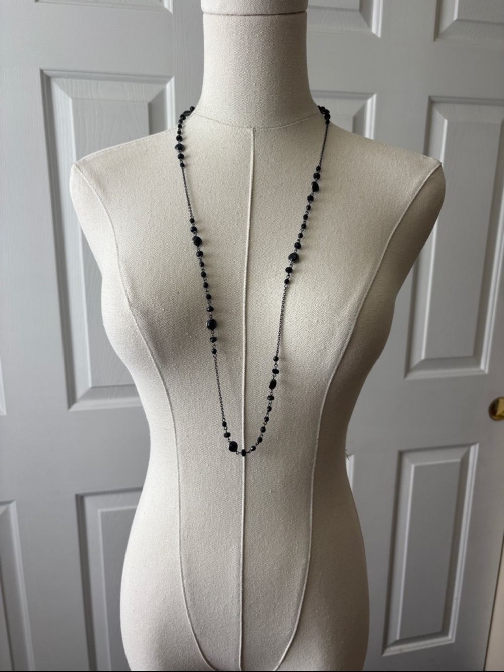 1928 Long Black Beaded Necklace